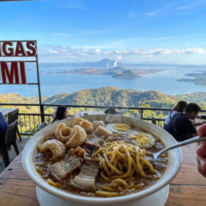 Lomi Batangas served in a bowl showing thick noodles, broth, and mixed ingredients