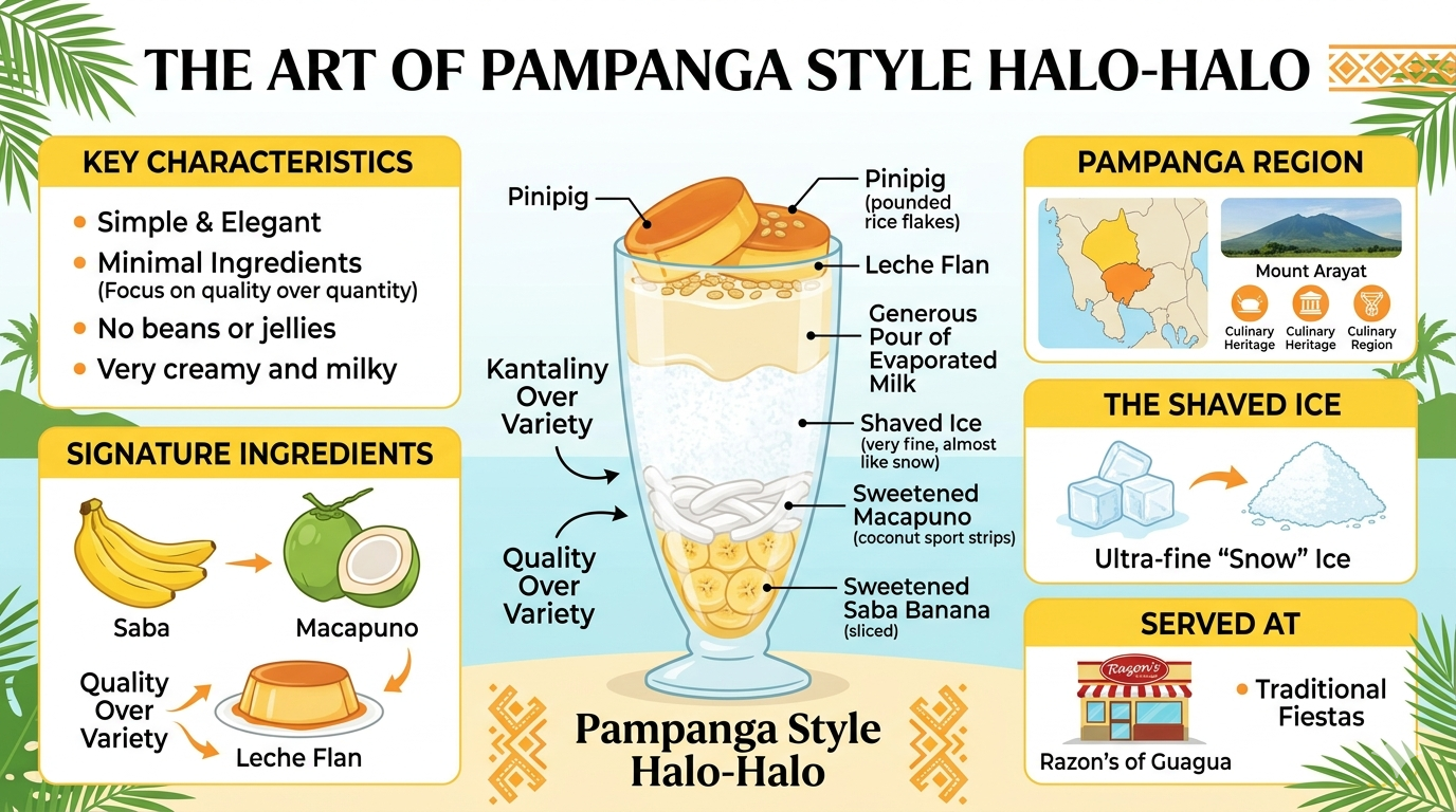 Infographic showing common halo-halo ingredients including fruits, beans, ice, milk, and toppings