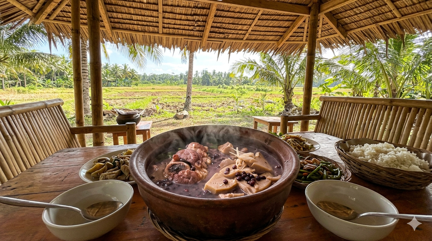 Bowl of KBL showing kadios, pork, and langka.