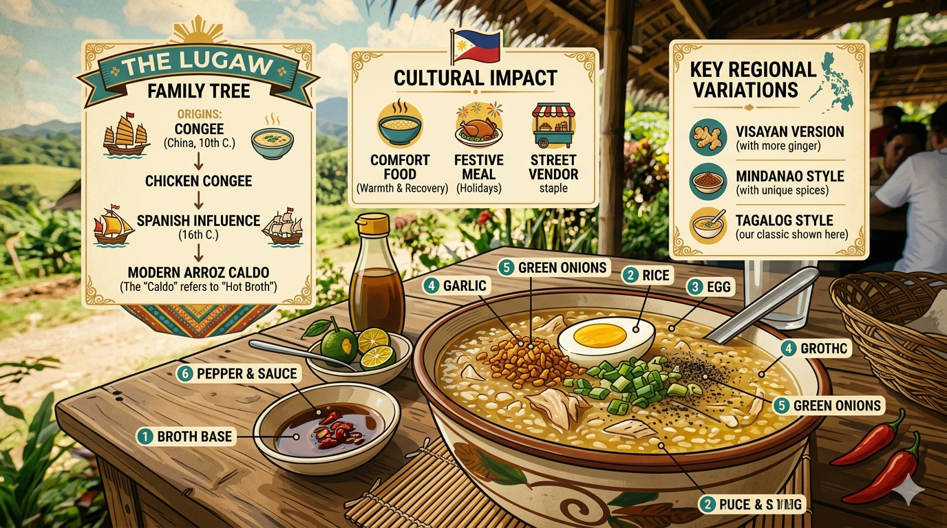 Comparison of ingredients and preparation for lugaw and arroz caldo