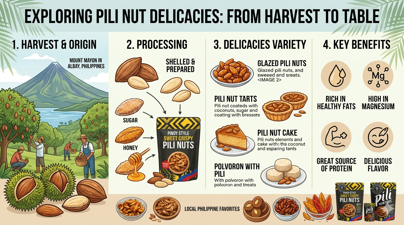 Chart showing pili nut types and common culinary applications