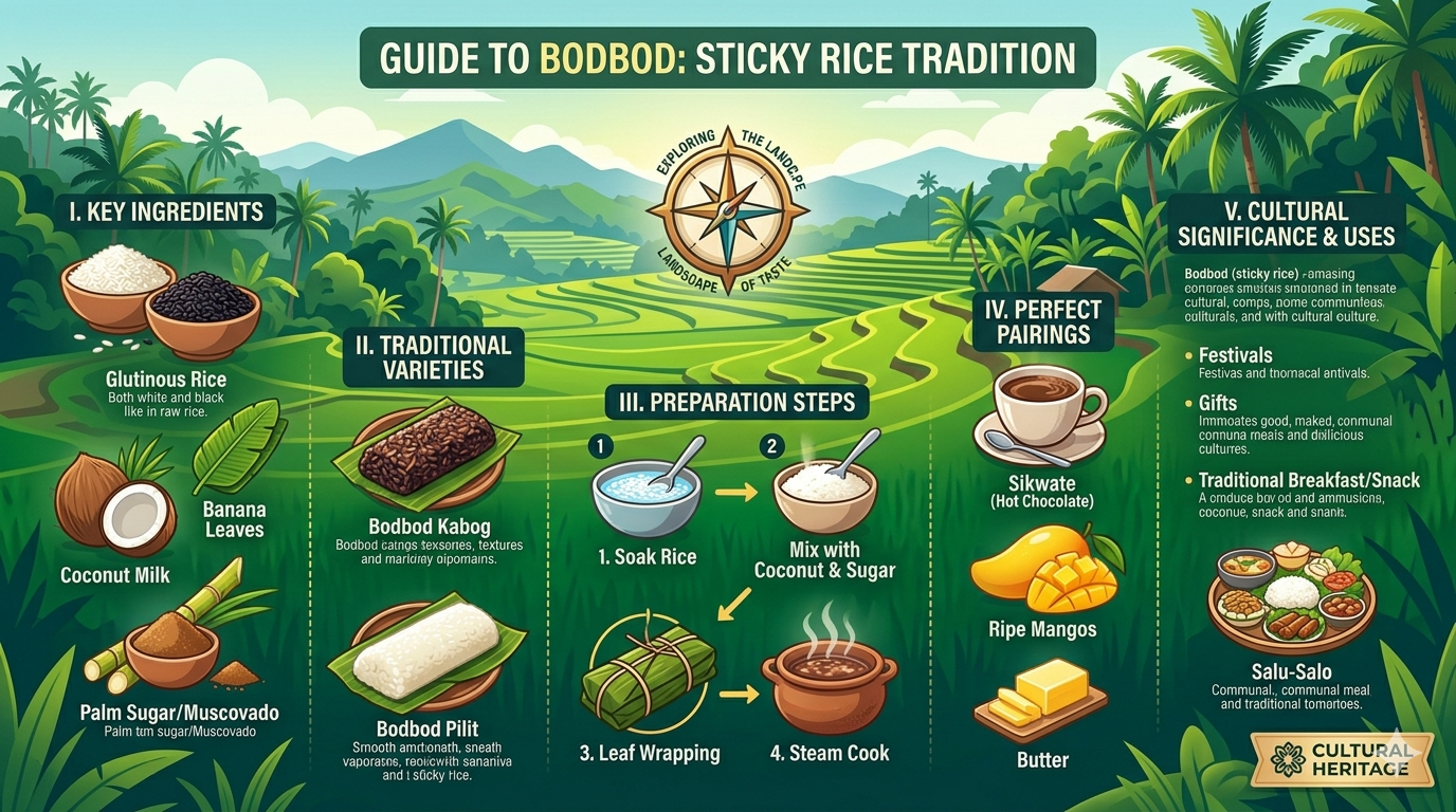 Infographic showing sticky rice composition and preparation steps