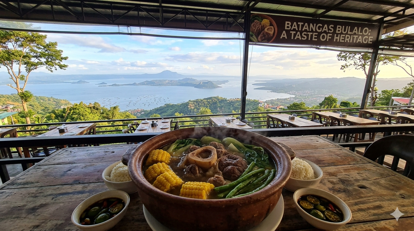 Steaming bowl of Batangas-style Bulalo with vegetables and beef shank
