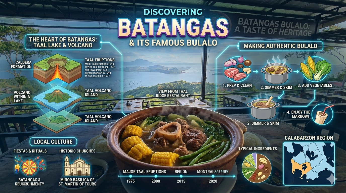Diagram showing typical Bulalo ingredients including beef, corn, cabbage, and broth