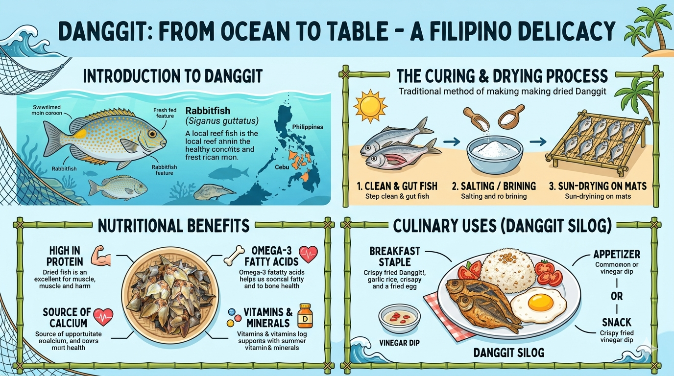 Infographic showing protein, fat, sodium, and mineral content of danggit