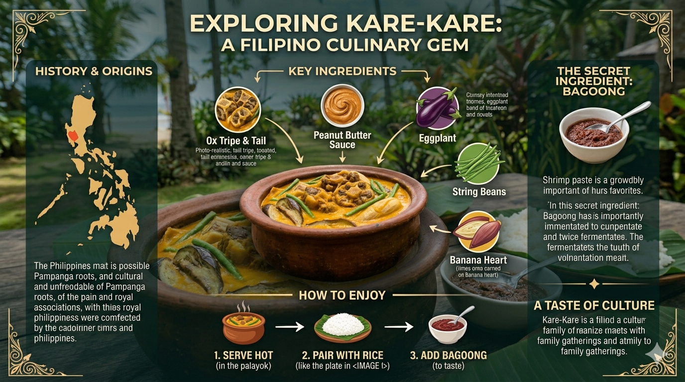 Infographic illustrating common ingredients and nutrient categories of Kare-Kare