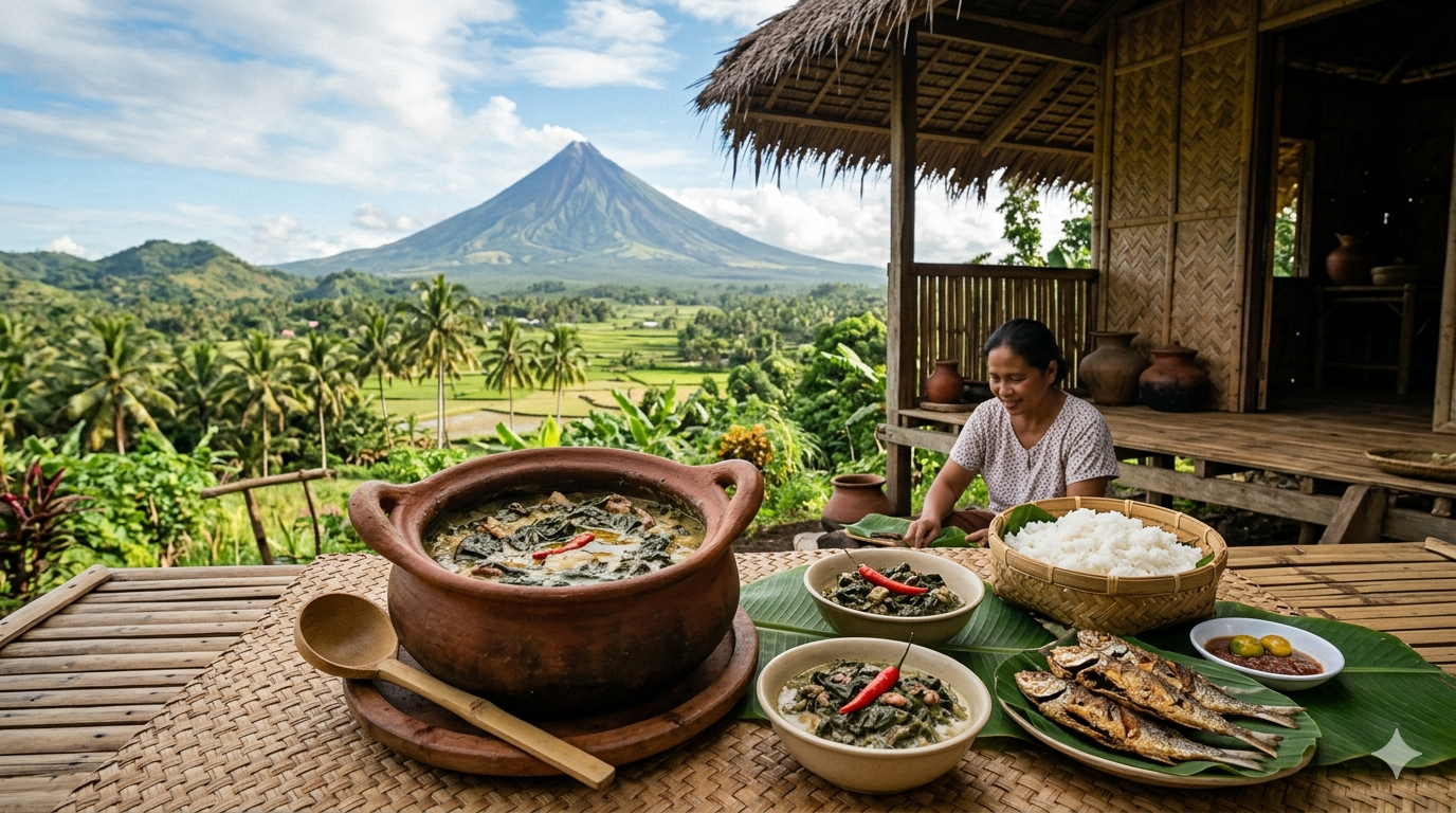 Photo of Laing, a traditional Bicol dish made from taro leaves in coconut milk.