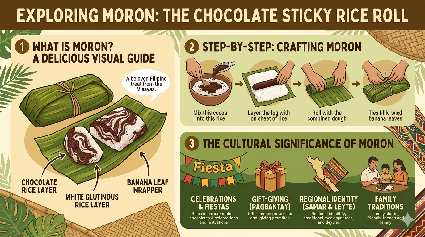 Diagram showing components of a chocolate sticky rice roll, visual layout