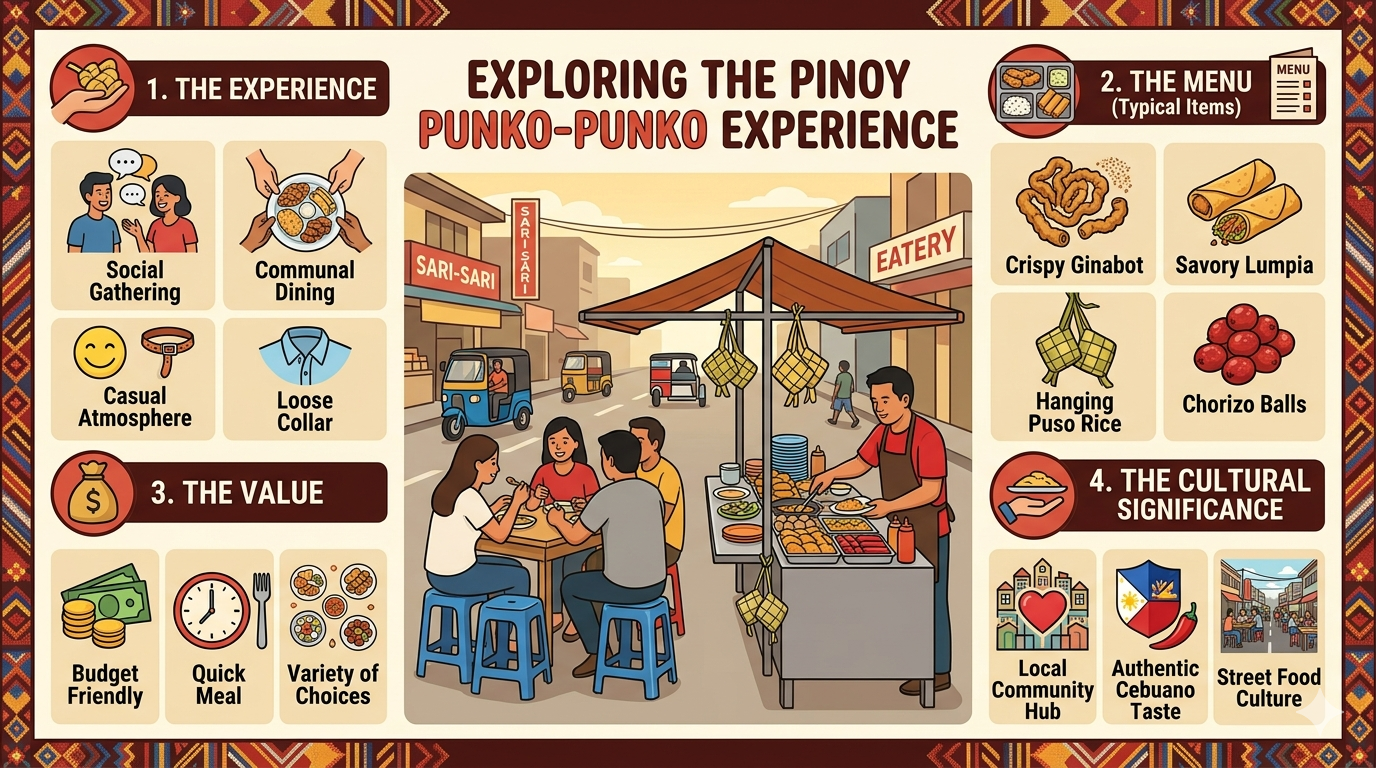Illustration showing common pungko-pungko items with labels of ingredients