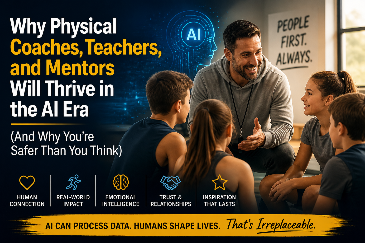 Coach, teacher, and mentor interacting with individuals in a learning or training environment