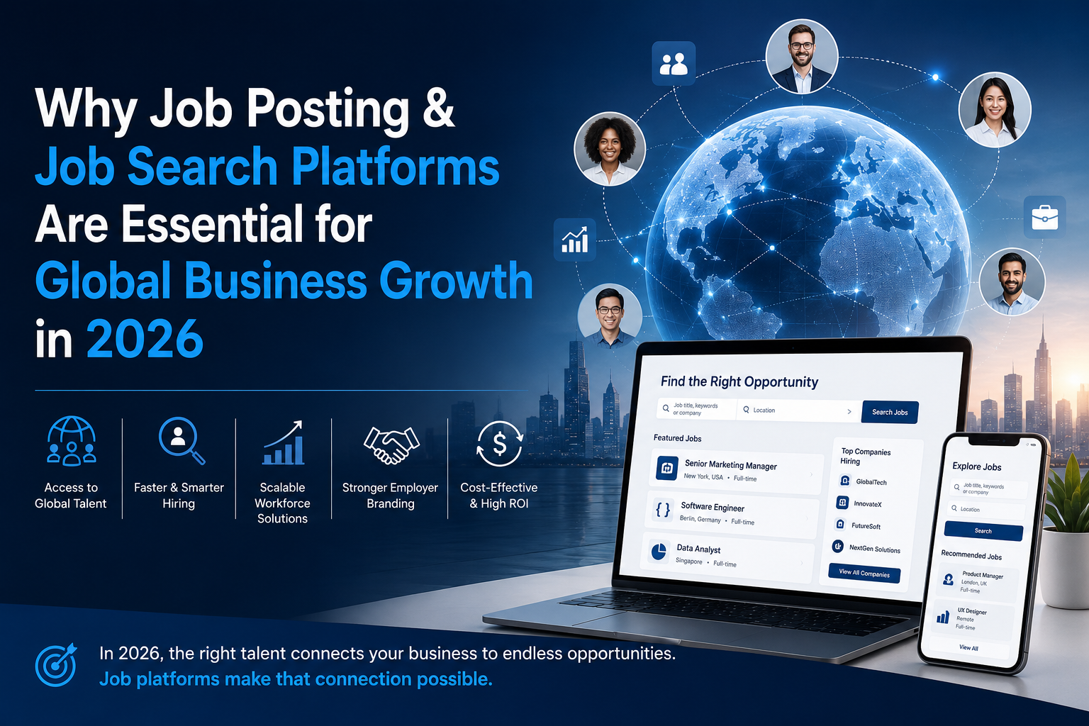 Digital dashboard showing job listings, applicant profiles, and recruitment interface sections