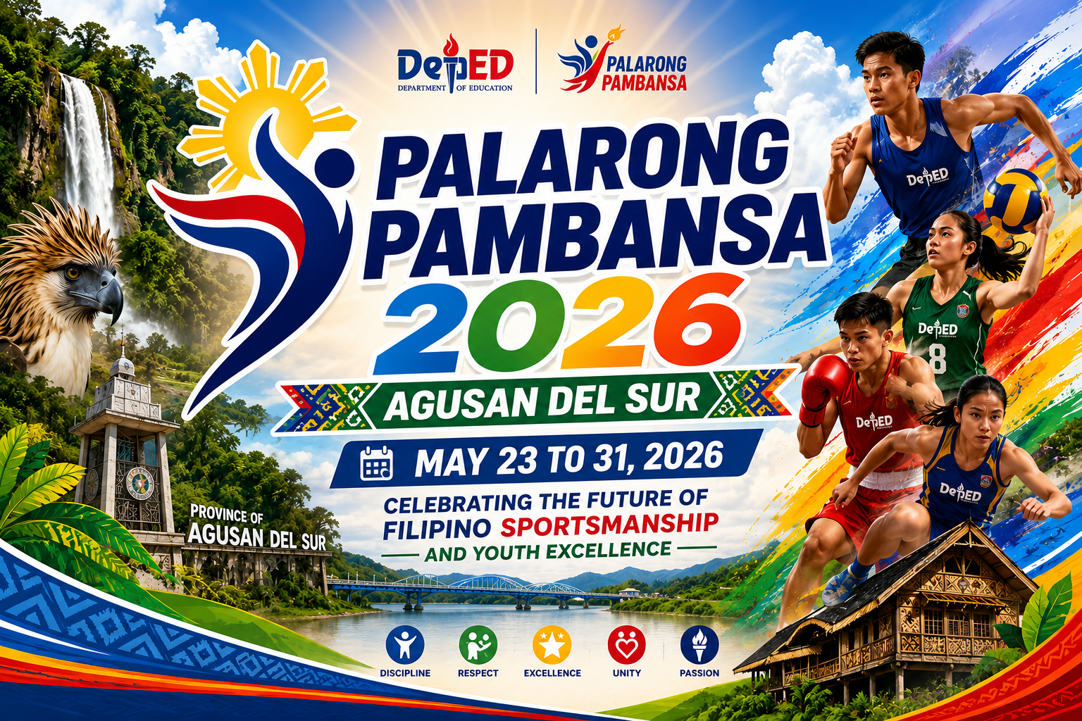 Palarong Pambansa 2026 Sports Event Visual Student athletes participating in organized sports activities during a national school event
